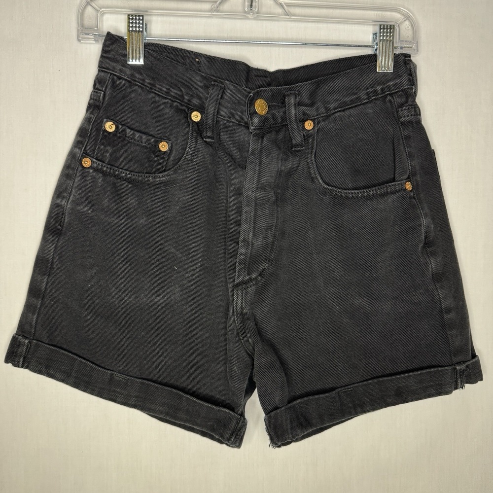 Vintage 90s High Waisted Black Denim Cuffed Shorts 7/8 Grunge Punk Mom